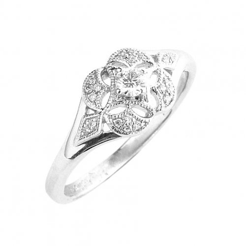 18ct. White Gold and Diamond, Floral Cluster Ring.