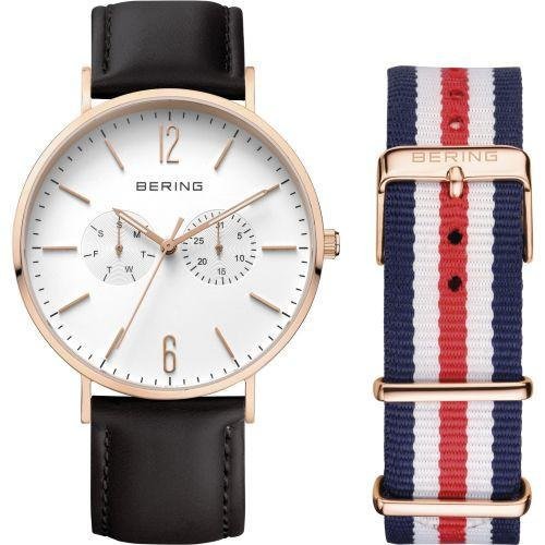 Bering - Classic, Rose Gold Plate Black Strap Chronograph Watch - 14240-464