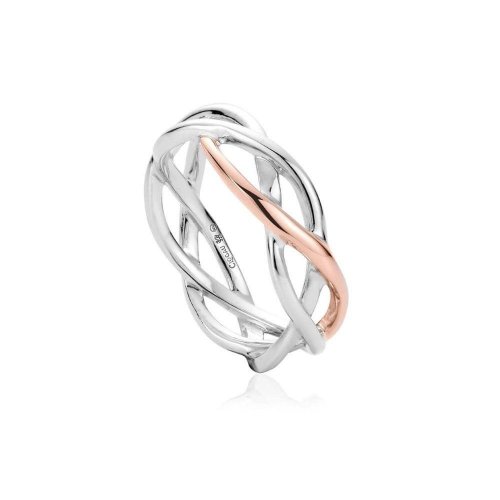 Clogau - Love Story, Silver and Rose Gold Ring, Size 54