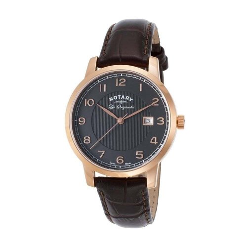 Rotary - Men's Les Orignales, Rose Gold Plated, Brown Leather Strap Watch - GS90077-04