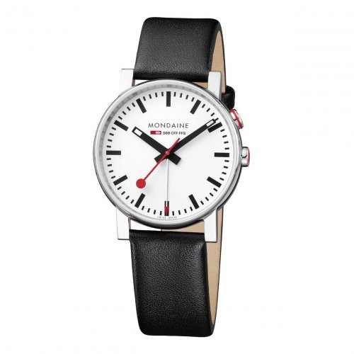 Mondaine - Gents, Stainless Steel and Black Leather Watch - A4683035211SBB