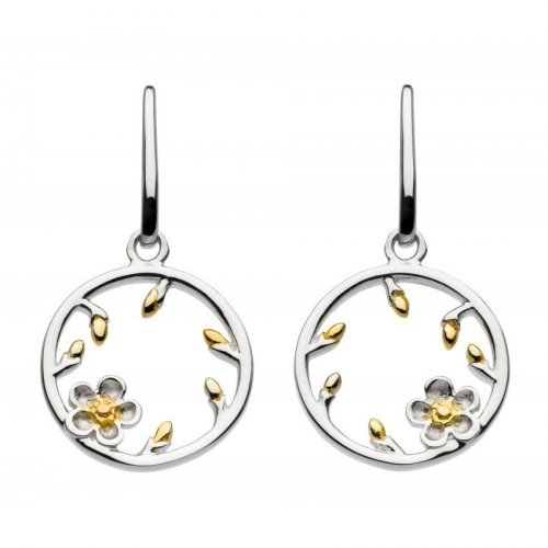 Kit Heath - Wood Rose Bud, Gold Plate Drop Earrings