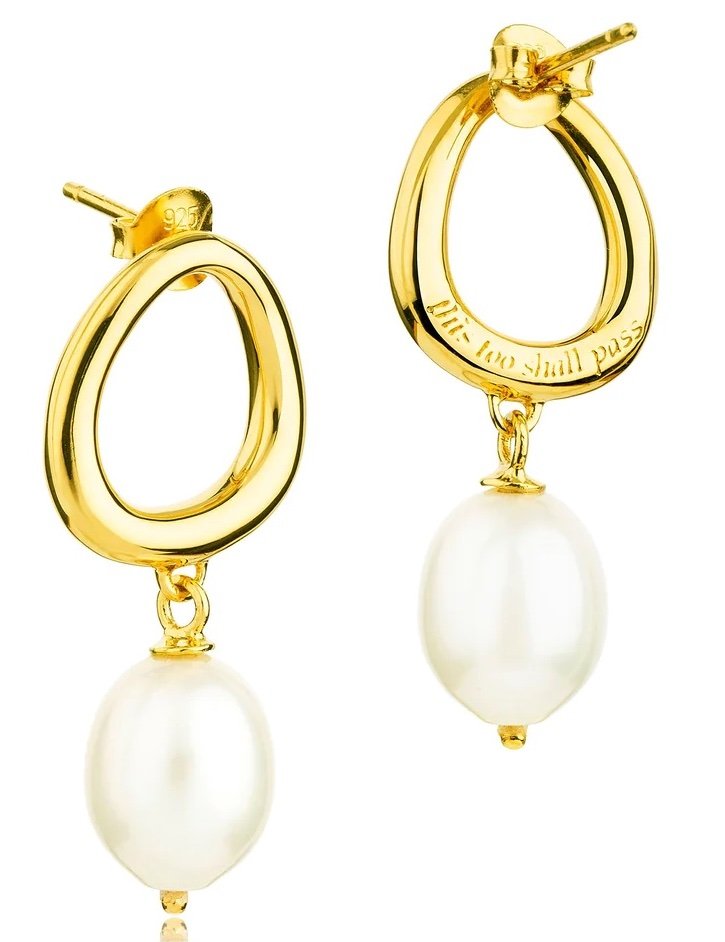 Claudia Bradby This Too Shall Pass Pearl Set Yellow Gold Plated Oval Earrings CBES0131GP Guest and Philips