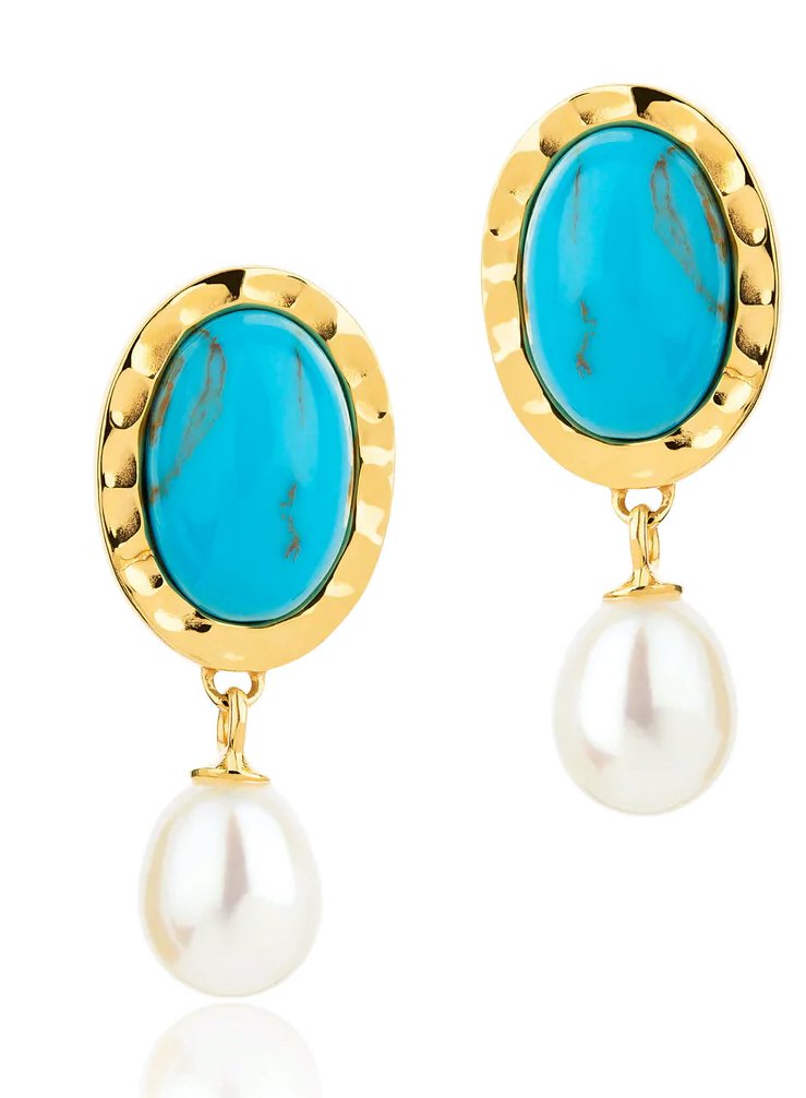 Claudia Bradby - Drop, Pearl and Turquoise Set, Yellow Gold Plated ...
