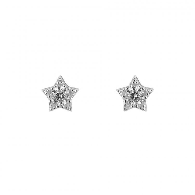 Gecko - Star, Cubic Zirconias Set, Sterling Silver - Stud Earrings
