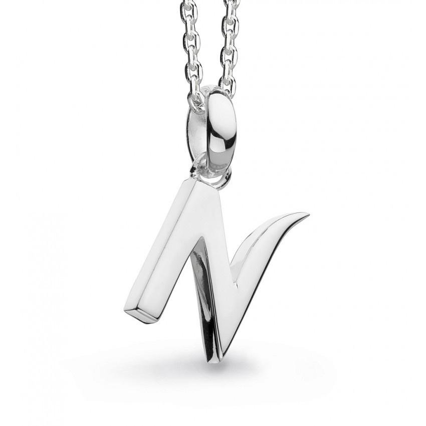 Sterling Silver Men's Gothic Initial Pendant Necklace - N | Jewlr